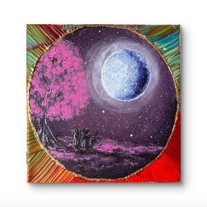 Moonlit Night Wall Art Canvas - Pink and Blue Size 8*8